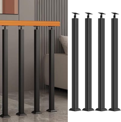 Metalen Leuningpalen - Trapleuning Baluster - Veilige Toegang Creëren - Verstelbare Hoogte 75-95cm - Set van 4 - Zwart
