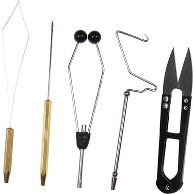6 stuks Vliegbindgereedschap Combo Kit Vliegbindklem Bobbinhouder Inrijger Naald Zweepafwerker Schaar 5pcs black