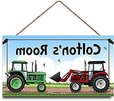Houten Deur Plaquette - Naam Teken Boerderij - Kinderkamer Decoratie - Gepersonaliseerde Naam - S tot M - Tractor