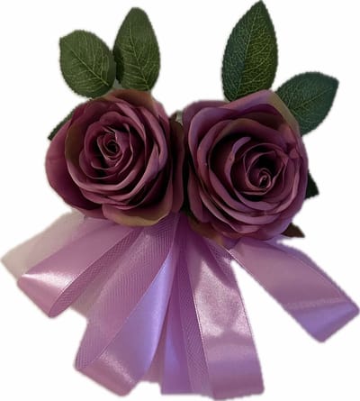 autodeco.nl LINA OUD PAARS Handvatten Decoratie 4 stuks - Trouwauto Versiering - Oud Paarse Rozen met Linten en Tule - Bloemen voor op de Handvatten - Versiering Handvat Auto - Autoversiering voor Volgauto's