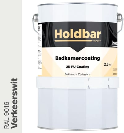Holdbar Badkamercoating Verkeerswit (RAL 9016) 2,5 kg - Badkamerverf - Tegelverf - Alle kleuren - Waterdichte Badkamer verf - Ook Toepasbaar in douchecel - Gemakkelijk te reinigen - 2 Componenten