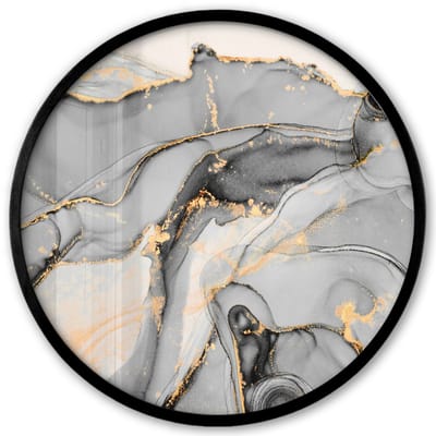 Poster in lijst Rond - Fotolijst 40x40 cm - Posters - Marmer - Goud - Grijs - Ronde posterlijst zwart - Decoratie - Wanddecoratie woonkamer - Muurdecoratie slaapkamer