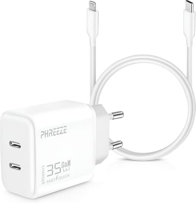 usb C oplader 35w 2 poorten geschikt voor iPhone + Lightning naar usb-C kabel 2m - Snellader geschikt voor iPhone - Usb C stekker geschikt voor iPhone 14/13/12/11