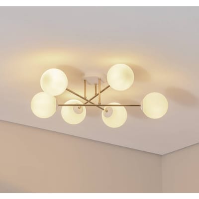 Euluna - plafondlamp - 6lichts - Staal, glas - H: 26 cm - E14 - wit, goud, wit opaal