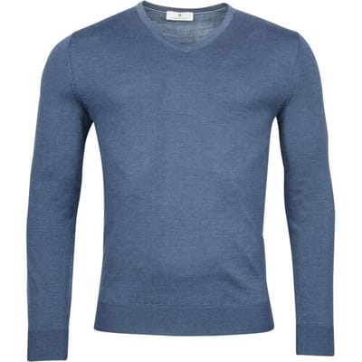 Thomas Maine Trui Merino V-Neck Single Knit Storm Sky / male