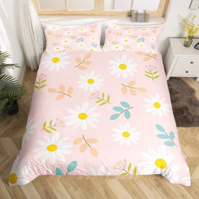 Lavendel Dekbedovertrek Set, Decoratieve 3-delige Beddengoed Set met Margrieten Kleur, met 2 Kussenslopen, Full Queen King Maat, voor Kinderen Meisjes US Twin(172x218cm)