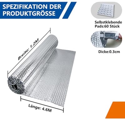 Aluminium isolatiefolie 120 cm x 4,6 m - Dubbelzijdige luchtkussenfolie voor isolatie en reflectie