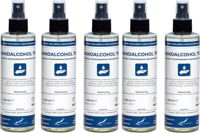Handalcohol spray 70% - 250 ml met luxe zwarte verstuiver dop - set van 5 stuks