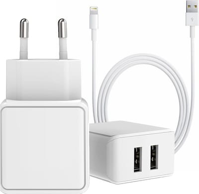 Oplaadstekker geschikt voor iPhone 14 / 13 / 12 / 11 / X / SE - Lightning naar usb - 2 Poorten - Oplader - 1 Meter