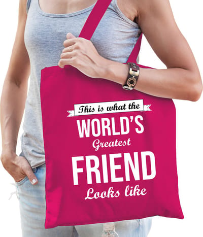 Worlds greatest FRIEND cadeau tasje roze voor dames - verjaardag / kado tas / katoenen shopper voor vriendinnen
