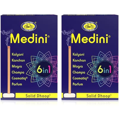 Cycle Pure Medini 6 In 1 Solid Dhoop Pak van 2 60 Stokjes Zonder Houtskool Bamboevrij Natuurlijke Geur Met Gratis Houder Voor Puja en Meditatie blue