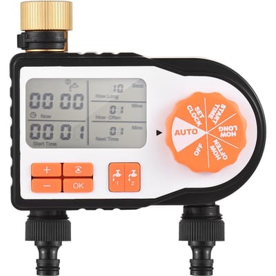 Digitale automatische bewateringstimer met 2 slangaansluitingen Geprogrammeerde tuinirrigatietimer Kraan EU oranje