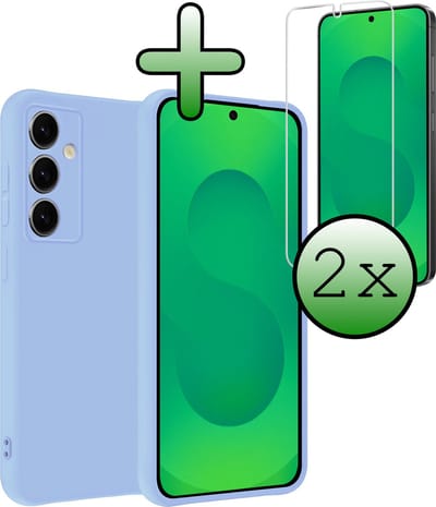Hoesje Met 2x Screenprotector - Geschikt voor Samsung Galaxy S25 - Sterk & Shockproof - Back Cover - Siliconen Case - Telefoon Hoes - Lichtblauw