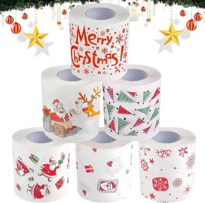 Kerst toiletpapier - Kerstman wc-papier - Feestelijke decoratie - Zacht en absorberend - 6 rollen - Wit met Kerstprint