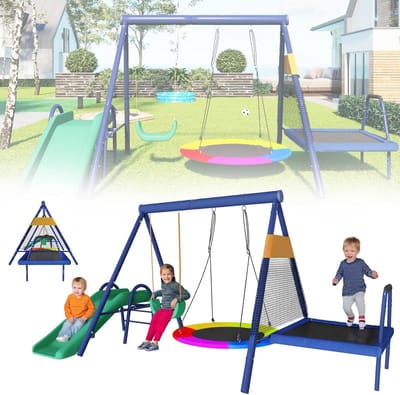 Schommelset Glijbaan Trampoline - Buiten Speeltoestel - Kinderen Buiten Spelen - 5-in-1 Speelplezier - Max 100kg Draagkracht