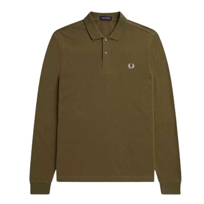Fred Perry Unisexpoloshirt met lange mouwen, effen voor volwassenen (Kaki Groen)