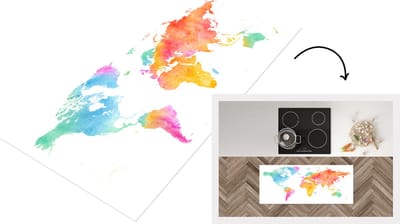 Keukenloper - Loper keuken - Wereldkaart - Simpel - Waterverf - 120x50 cm - Keukenloper vinyl