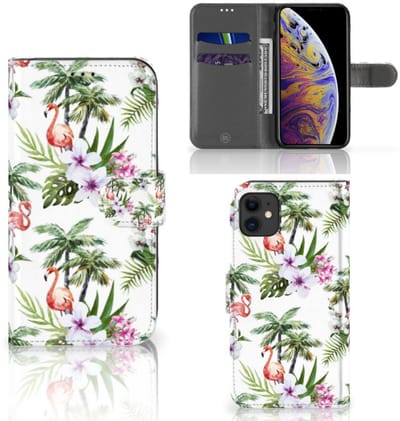 Boekhoesje voor Apple iPhone 11 Telefoonhoesje met Pasjes Flamingo Palms
