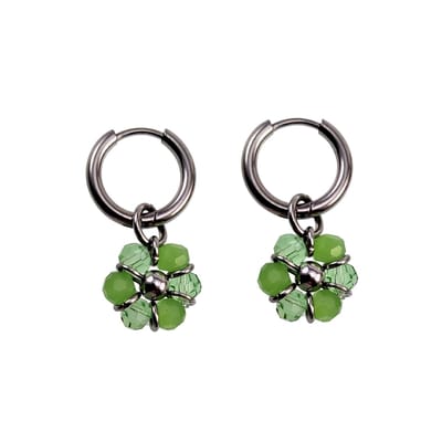 ∅14mm x 2mm Oorringen Dames - Gepolijst RVS - Lichtgroene Gefacetteerde Kristallen Bloem Hanger - Bungelende Oorbellen