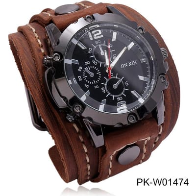 Vintage Horloges Heren Echt Leer Wijzerplaat Riem Band Punk Horloge Brede Koeienhuid Armband & Armbanden Voor Dames Mannen Sieraden black