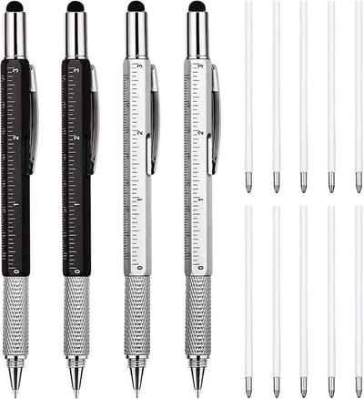 Multitool Pen - Gereedschap Pen - Klusjes Uitvoeren - 6-in-1 Functies - 4 Stuks - Zwart Zilver