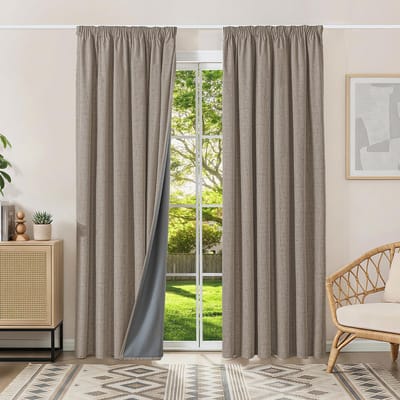 100% verduisteringsgordijnen, thermische gordijnen, koudebescherming, gordijnen met plooiband, 245 x 200 cm (h x b), set van 2, linnenlook, gordijnen, ondoorzichtig, linnen, schuifgordijnen