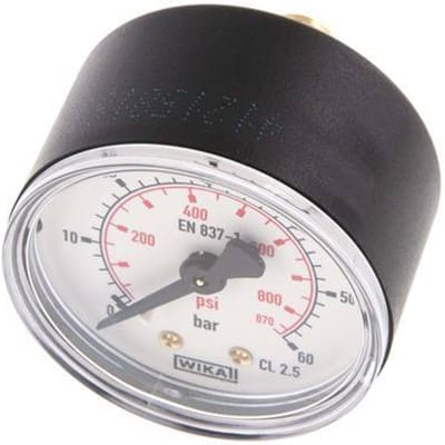 0..60 Bar Manometer Achteraansluiting Kunststof/Messing 50 mm Klasse 2.5
