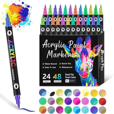 VHV - Acrylstiften 48 kleuren - Verfstiften - Paint markers - Dubbele punt waterbasis - Voor steen glas hout canvas en DIY