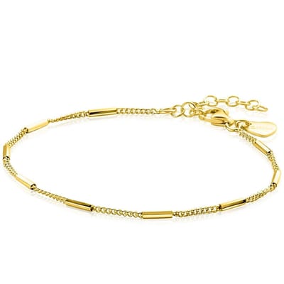 Zinzi gold plated zilveren armband met gourmetschakels en glanzende plaatjes ZIA2366G