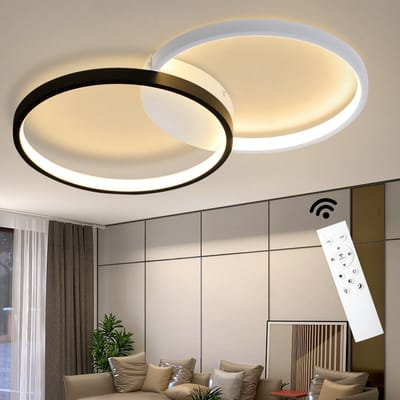 NETTLIFE Plafondlamp LED - Zwart en Wit - rond - 2Lichts - Moderne Plafondverlichting - Metaal - 3000-6000K Dimbaar - 45W Woonkamerlamp - voor Slaapkamer | Keuken | Kinderkamer - 50cm