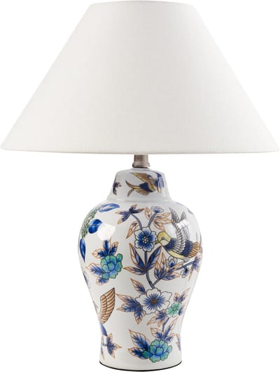 MORACA - Tafellamp - Wit/Blauw - Porselein/Linnen