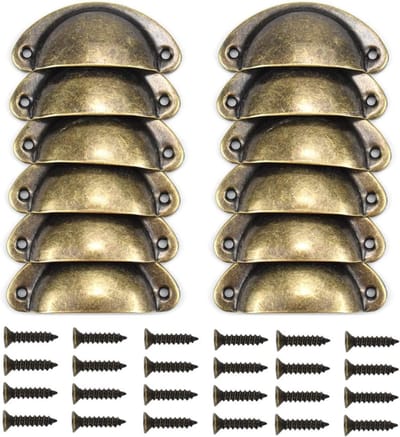 Vintage Deurknoppen Set van 12 Stuks - Retro Schelp Design voor Meubels en Kasten, Antieke Look met Schroeven in Brons