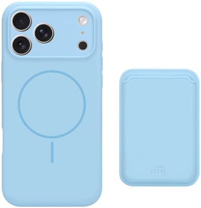 xoxo Wildhearts siliconen hoesje met magnetische kaarthouder (blauw) - Geschikt voor iPhone 17 Pro Max MagSafe - Silicone case met wallet - ruimte voor pasjes - pasjeshouder - shockproof telefoonhoesje