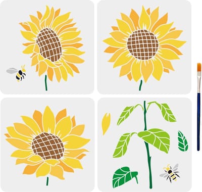 Dailygoods- Sjablonen Set van 4 - Zonnebloem/Sjabloon - Herbruikbaar - DIY Knutselen - 31,4 x 55 cm - Geschikt voor Meubels/Papier/Stof - Stencils
