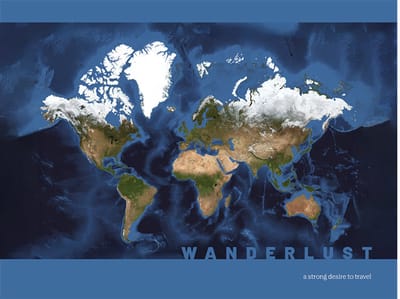 Wereldkaart 40x30 cm - Aluminium - Voelbaar 3D Reliëf - Blauw - World map - Wanderlust - Vintage - Retro - Muurdecoratie - Wanddecoratie