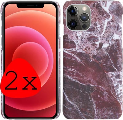 Hoes Geschikt voor iPhone 11 Pro Hoesje Marmer Case Marmeren Cover Hoes Hardcover - Rood - 2 Stuks