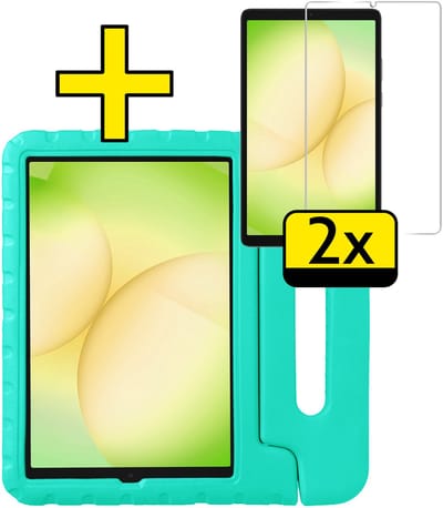 Hoes - Geschikt voor Samsung Galaxy Tab A11 - Met 2x Screenprotector - Kinderhoes Shockproof Bumper - Kidsproof Case - Tablet Hoesje - Kinder Cover - Turquoise