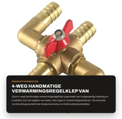 Dailygoods- Verwarmingsregelklep 4-weg - Handmatige Waterregelklep - Massief Messing - Geschikt voor 5/8 inch/3/4 inch - Werktemperatuur - Druk 1.6Mpa - Waterklep