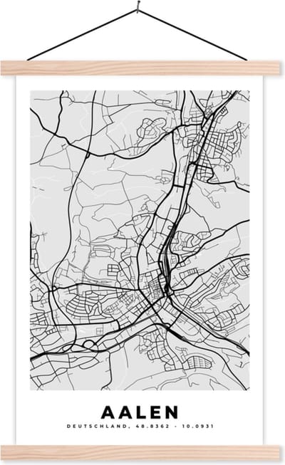 Posterhanger incl. Poster 40x60 cm - Schoolplaat - Aalen - Kaart - Stadskaart - Plattegrond - Duitsland - Textielposter - Blanke latten - Stadskaart