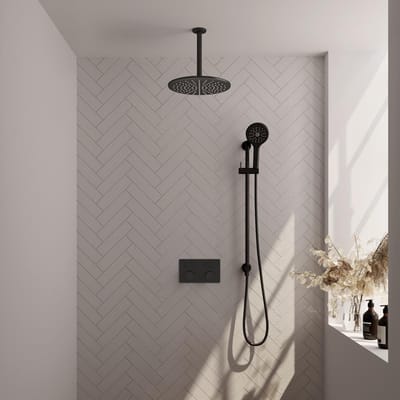 Brauer Black Carving Thermostatische Regendoucheset Inbouw - Hoofddouche 30 cm - Met Drukknoppen - Handdouche 3 Standen - Doucheslang - Geintegreerde Glijstang - Mat Zwart