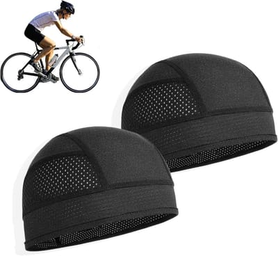 Ademend Fietshoedje voor Onder de Helm - Set van 2, Zweetbescherming, Ideaal voor Fietsen, Hardlopen en Motorrijden, Zwart
