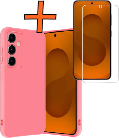 Hoes - Met Screenprotector - Geschikt voor Samsung Galaxy S25 - Sterk & Shockproof - Back Cover - Siliconen Case - Telefoon Hoes - Licht Roze