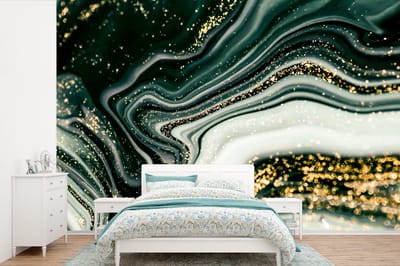 Behang - Fotobehang Marmerlook - Goud - Groen - Glitter - Design - Marmer - Breedte 360 cm x hoogte 240 cm