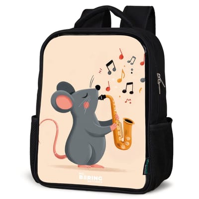 NoBoringSuitcases.com® - Rugzak zwart - Schooltas jongen & meisje - Grijze muis met een saxofoon - Rugtas voor school - Boekentas kind - Schoolrugzak - Kinderrugzak
