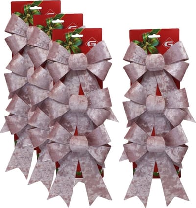Gerimport kerstornamenten strikken - 12x st- velvet roze - 12x24 cm - kerstboomstrikjes