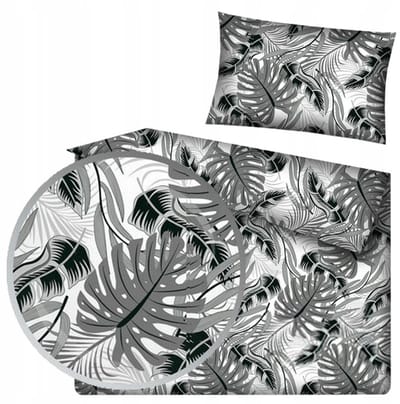 Katoenen Dekbedovertrek Set 140x200cm - Monstera Bladeren Grijs