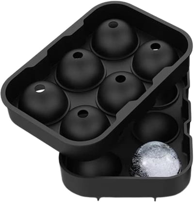 18x12.5cm grote ijsschaaltje ijshockey mal met zwart deksel, siliconen bolvormige flexibele ijsvorm, geschikt voor cocktails, whisky, sap en elke drank, herbruikbaar en BPA vrij. Tot zes ijshockeyballen kunnen in één keer gemaakt worden