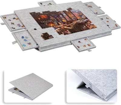 Kantelbaar Puzzelbord - Legpuzzeltafel - Ontspannen Puzzelen - Met 6 Sorteerladen - Voor 1000 Stukjes - Lichtgrijs