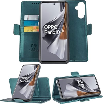 Geschikt voor OPPO Reno 10 / 10 Pro - Book Case Hoesje - Uitneembaar Hoesje - Magnetische Sluiting - Portemonnee Turqoise