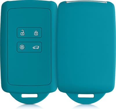 kwmobile autosleutelhoes geschikt voor Renault 4-knops Smartkey autosleutel (alleen Keyless Go) - Siliconenhoes in petrol - Sleutelcover
